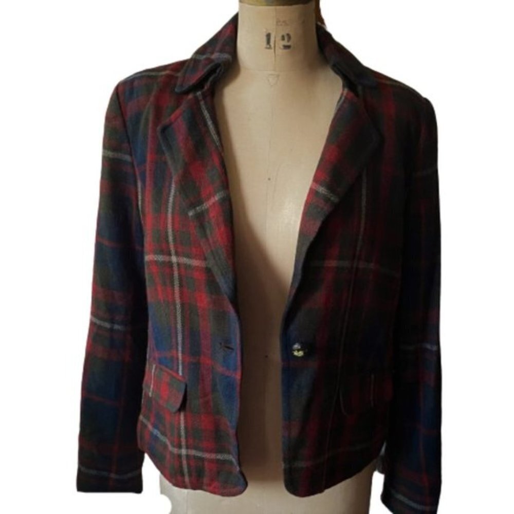 Dark Academia Vintage early 200s Jessica plaid check boxy blazer jacket - Picture 5 of 13